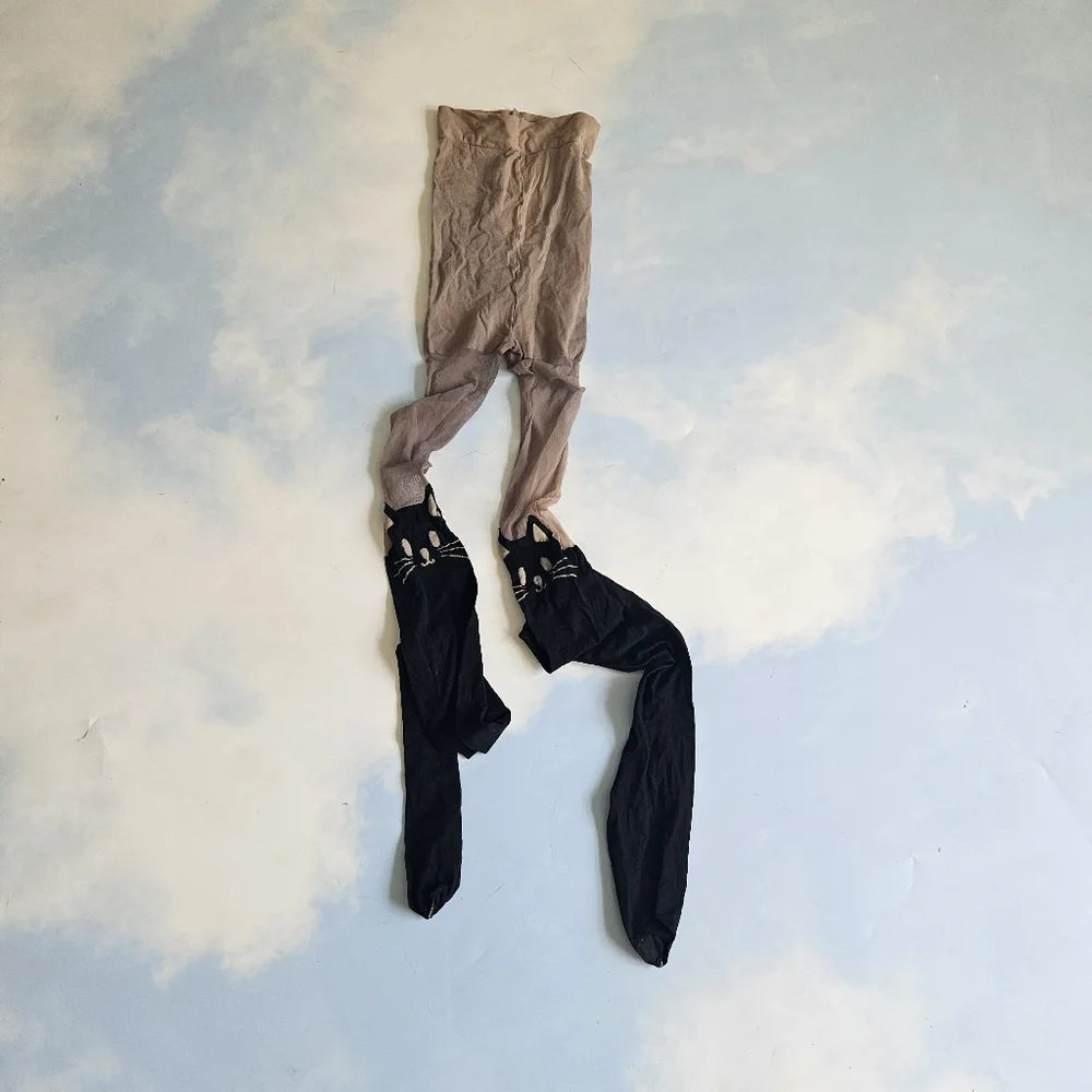 Black & Tan Skin Tone Cat Face Print Stockings Cat Tights